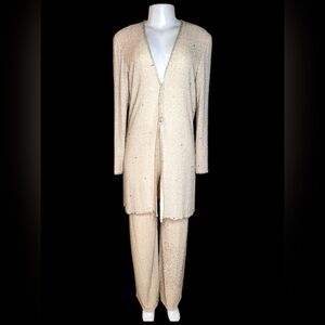 Tomasz Starzewski Vintage Silk Beaded Pantsuit Designer Haute Couture Size 10